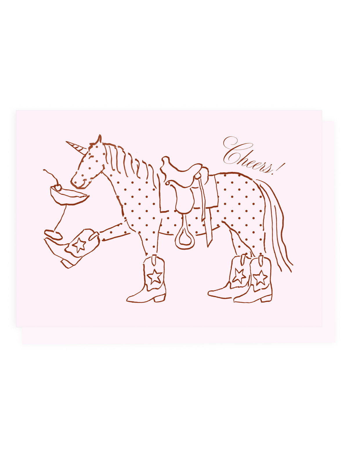 Unicorn Polka Dots folded card 'Cheers!' (risograph)