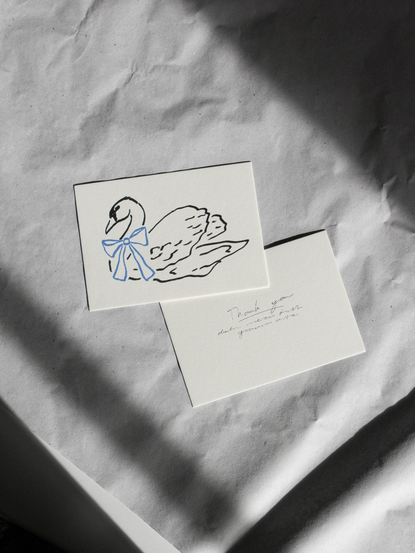 Postcard Swan with Blue Bow (Risograph)