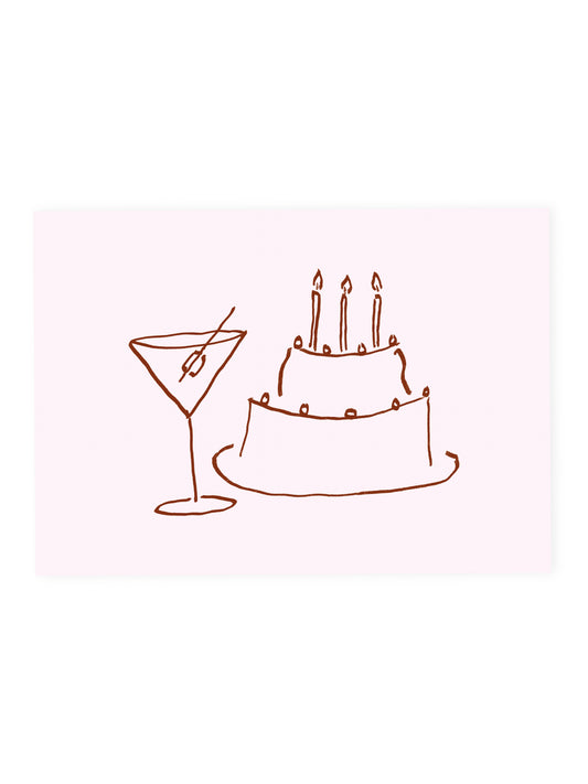 Postcard Martini and Cake (Risograph)