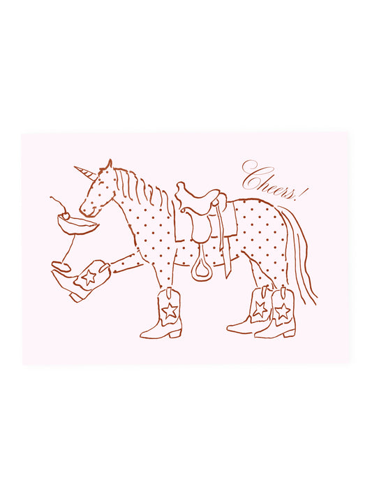 Postcard Unicorn Polka Dots 'Cheers!' (Risograph)