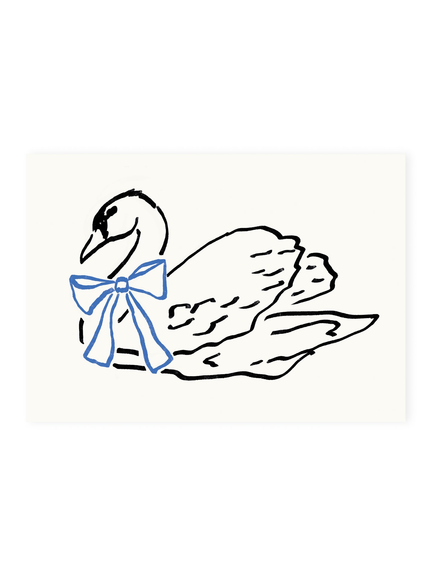 Postcard Swan with Blue Bow (Risograph)