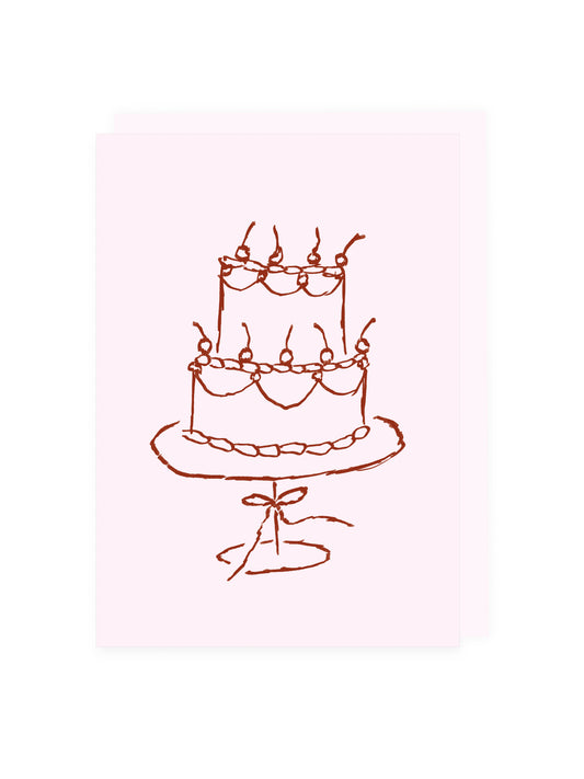 Folded card cake pink brown (risograph)