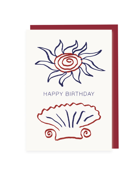 Klappkarte 'Happy Birthday' Sun and Shell (Risographie)