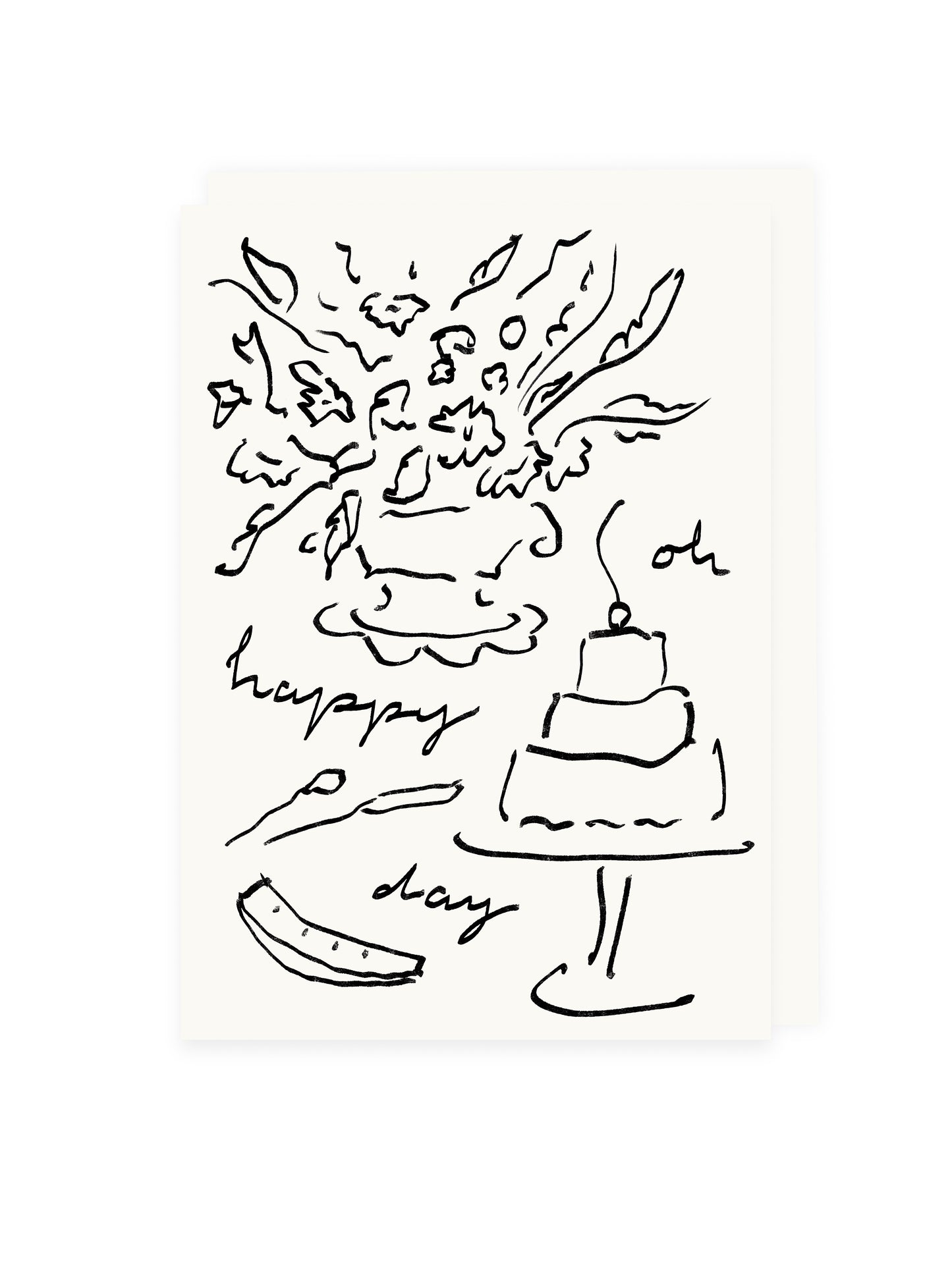 Klappkarte 'oh happy day' Blumen und Torte (Risographie)