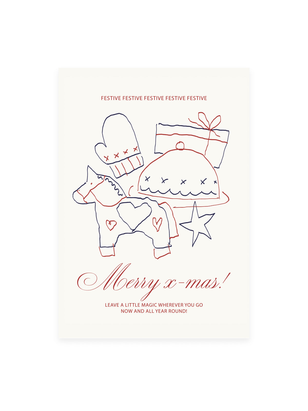 'Merry x-mas' Dala horse postcard (risograph)